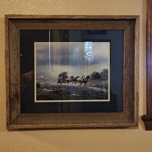 Jack Bryant Western Stagecoach Framed Print Signed 20/20 Rustic Wood Frame
